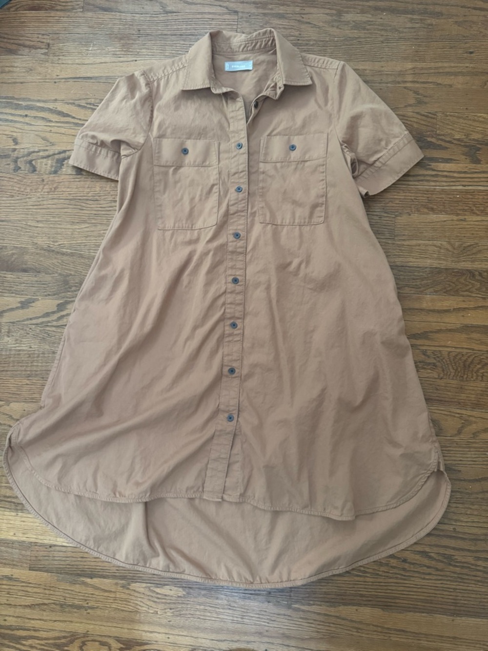 Everlane Daytripper Short-Sleeve High-Low Shirt Dress in Taupe Brown S EUC